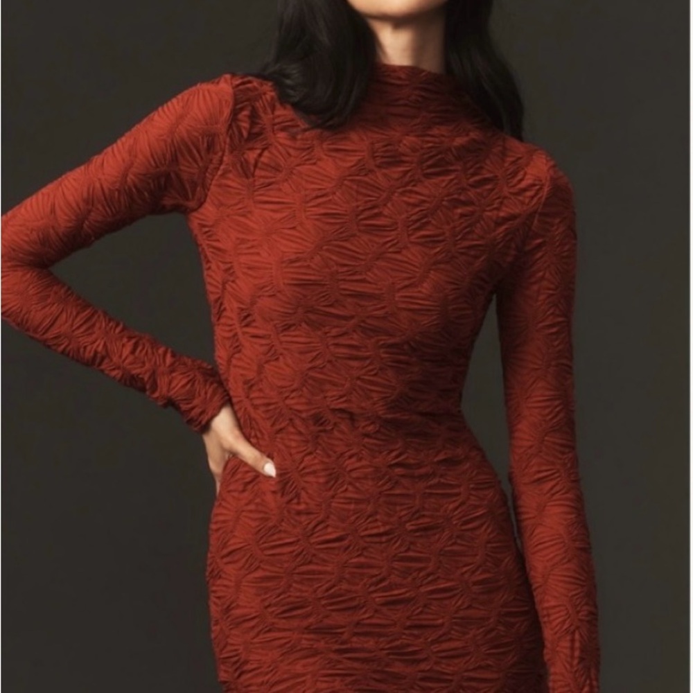 Maeve Red Long Sleeve Mock Neck Bodycon Dress